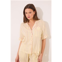 Pijama largo camisero satén rayas Smiley