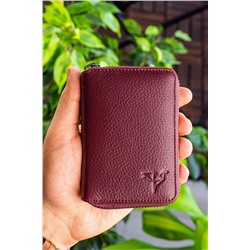 Garbalia, STD Unisex Bordo Chain Hakiki Deri Kartlık Cüzdan Klasik