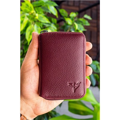 Garbalia, STD Unisex Bordo Chain Hakiki Deri Kartlık Cüzdan Klasik