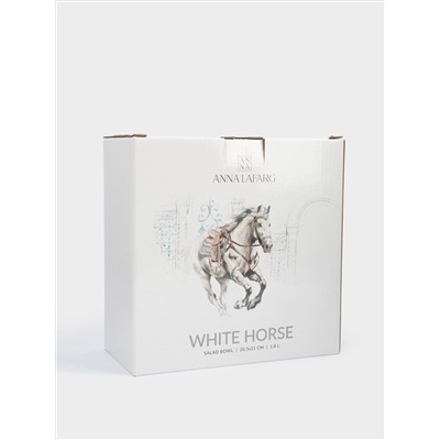 Салатник, 21х11 см, 1,8 л, фарфор N, белый, с серебристым кантом, Конь, White horse