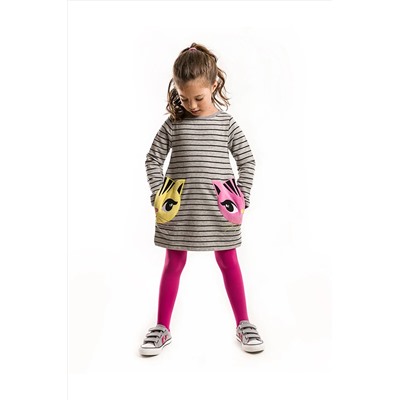 Denokids İkiz Kedi Kalın Gri Kız Çocuk Elbise CFF-18S1-181