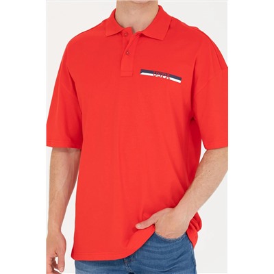 Erkek Kırmızı Oversize Polo Yaka Tişört