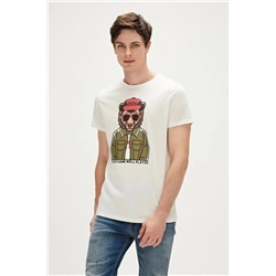 Bad Bear, Good Game 0 Yaka Erkek Tshirt - Ekru