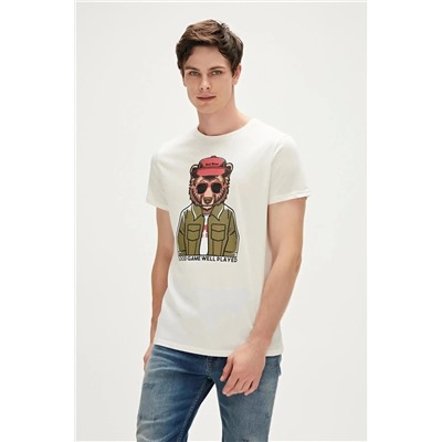 Bad Bear, Good Game 0 Yaka Erkek Tshirt - Ekru