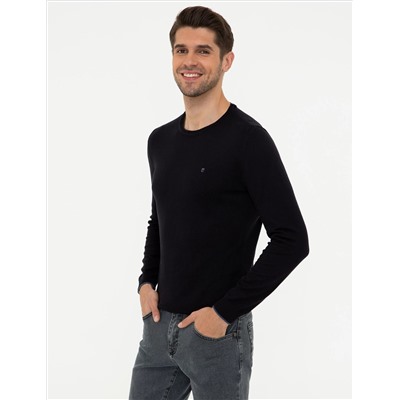 Lacivert Slim Fit Bisiklet Yaka Basic Triko Kazak