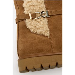 FAUX SHEARLING AND LEATHER FLAT ANKLE BOOTS