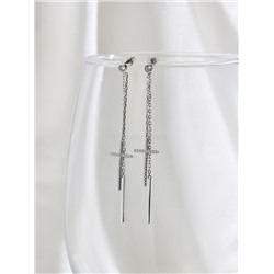 Серьги-пусеты гвоздики кресты из серебра с фианитами родированные (2 в 1) 925 пробы 12-1026р