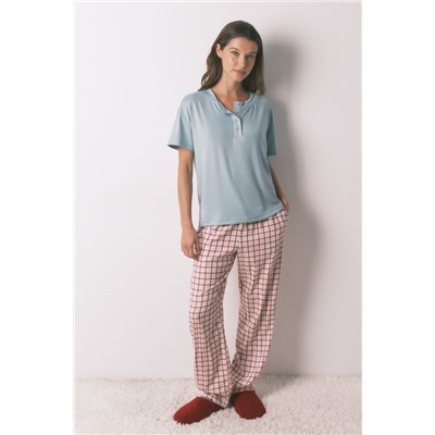 Camiseta manga corta punto ante azul