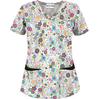 UA Floral Extravaganza Black Scrub Top