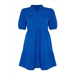 Saks Beli Bağlamalı Dokuma Gömlek Elbise TBBSS23AH00106