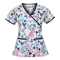 Happy Scrubs® Crazy Hearts White Print Scrub Top