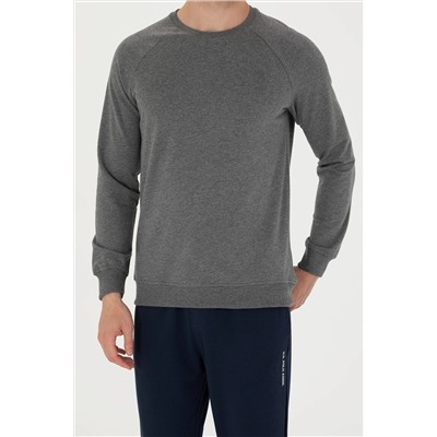 Erkek Antrasit Melanj Bisiklet Yaka Basic Sweatshirt