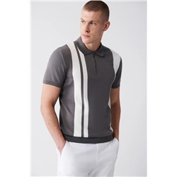Avva Erkek Gri Polo Yaka Renk Bloklu Ribanalı Standart Fit Normal Kesim Triko T-shirt A31y5117 A31Y5117