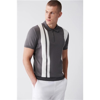 Avva Erkek Gri Polo Yaka Renk Bloklu Ribanalı Standart Fit Normal Kesim Triko T-shirt A31y5117 A31Y5117
