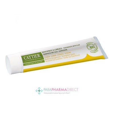 Cattier Dentargile Dentifrice Reminéralisant à l'Argile Renforce les Gencives à l'Huile Essentielle de Citron BIO 75ml
