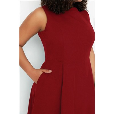 Bordo  A-Line Dokuma Cep Detaylı Elbise TBBSS22EL1598