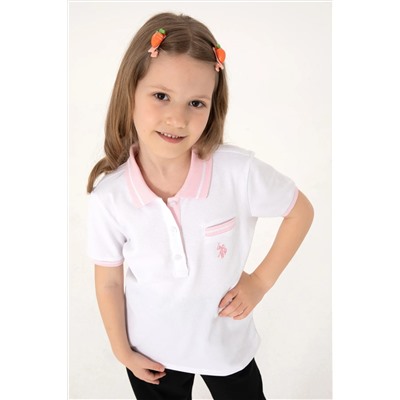 U.S. Polo Assn., Kız Çocuk Beyaz Polo Yaka Işlevsiz Cepli Basic Tişört 50310223-vr013