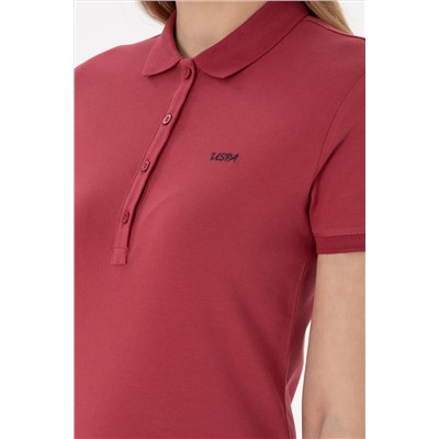 Kadın Vişne Basic Polo Yaka Tişört