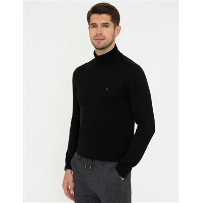 Siyah Slim Fit Balıkçı Yaka Basic Triko Kazak