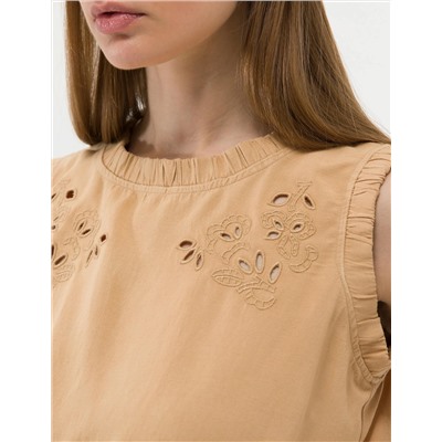Bej Crop Top Kolsuz Bluz