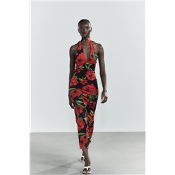 FLORAL PRINT TULLE SCARF DRESS