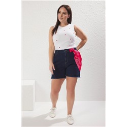 Açık Mavi Yüksek Bel Esnek Skinny Denim Şort & Bermuda TBBSS22AP0008