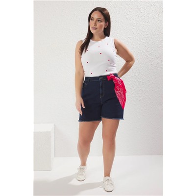 Açık Mavi Yüksek Bel Esnek Skinny Denim Şort & Bermuda TBBSS22AP0008