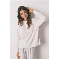 Pijama largo polar suave cenefas gris