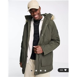New Look faux fur trim hooded parka in khaki