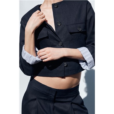 LINEN BLEND CROPPED JACKET