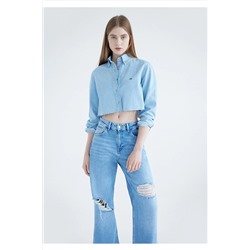 Mavi Neva Koyu Mavi Crop Denim Gömlek Crop / Kısa Kesim 1210525-85677