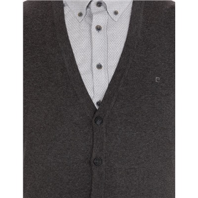 Gri Melanj Slim Fit Basic Triko Hırka