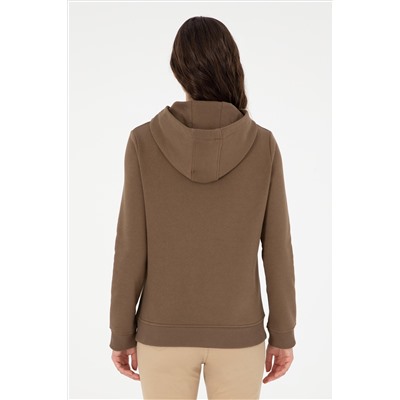 Kadın Haki Basic Kapüşonlu Sweatshirt