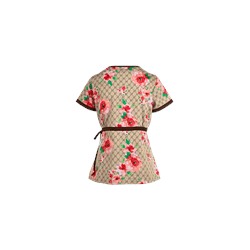 koi Scrubs Designer Floral Mock Wrap Print Top