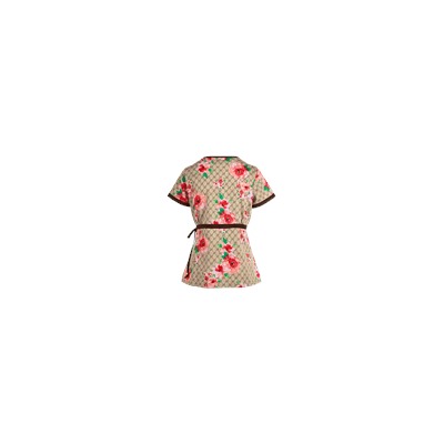 koi Scrubs Designer Floral Mock Wrap Print Top