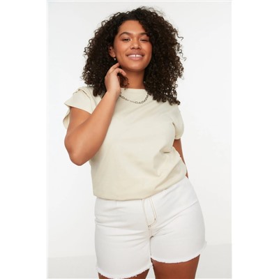 Taş Bisiklet Yaka Kol Detaylı %100 Pamuk Örme T-Shirt TBBSS22BF0023