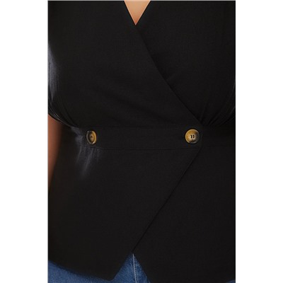 Siyah %100 Pamuk Düğmeli Dokuma Büyük Beden Bluz TBBSS25AF00021