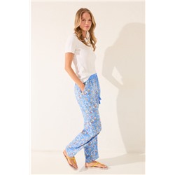 Pantalón largo viscosa flores azul