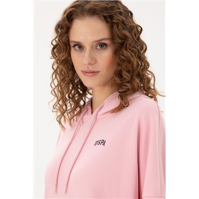 Kadın Pudra Kapüşonlu Basic Sweatshirt