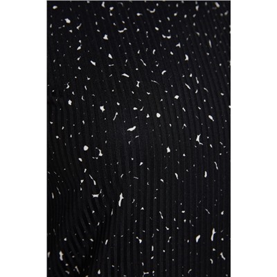 Siyah Bodycone/Vücuda Oturan Fitilli Puantiyeli Desenli Örme Büyük Beden Bluz TBBAW23AF00016