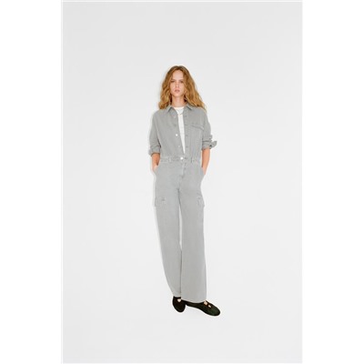 TRF FADED-EFFECT DENIM JUMPSUIT