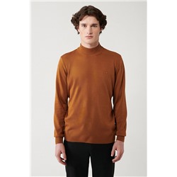Avva Erkek Kamel Yarım Balıkçı Yaka Tüylenmeyen Standart Fit Normal Kesim Unisex Triko Kazak E005001