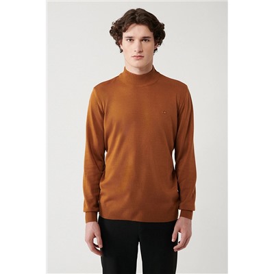 Avva Erkek Kamel Yarım Balıkçı Yaka Tüylenmeyen Standart Fit Normal Kesim Unisex Triko Kazak E005001
