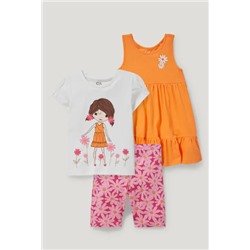 Set - Kleid, Kurzarmshirt und Radlerhose - 3 teilig