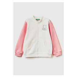 United Colors of BenettonKız Çocuk Mix Kesik Benetton Logolu Dik Yaka Sweatshirt Beyaz Mix