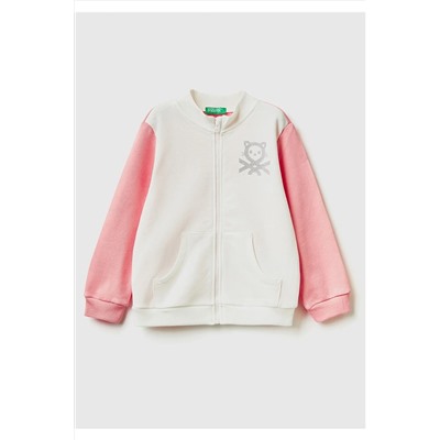 United Colors of BenettonKız Çocuk Mix Kesik Benetton Logolu Dik Yaka Sweatshirt Beyaz Mix
