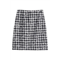 Falda recta de lana Blanco y negro