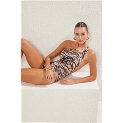 TRENDYOLMİLLA Zebra Desenli Tek Omuz Drapeli Regular Mayo TBESS25MA00042