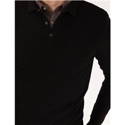 Siyah Slim Fit Polo Yaka Triko Kazak