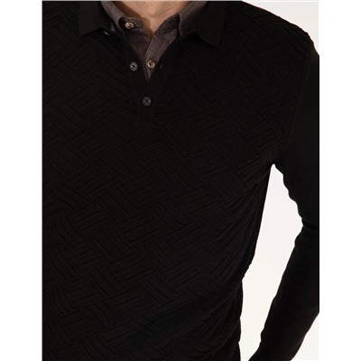 Siyah Slim Fit Polo Yaka Triko Kazak